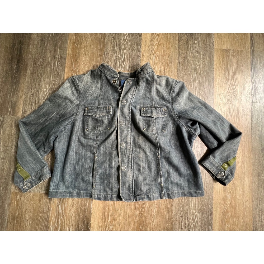 Avenue Jeans Denim Jacket Womens 22/24 Gray Acid Wash Stretch Mock Neck Utility